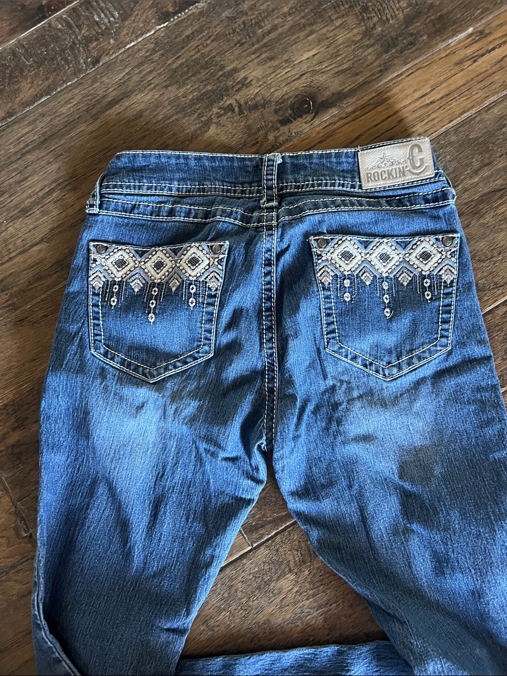 Circle G Blue Denim Boot Cut Jeans with Embroidered Pockets